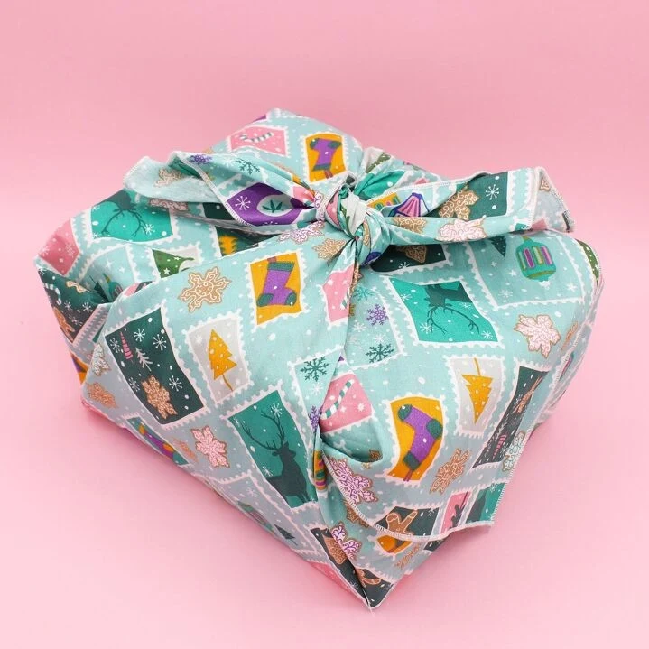 Furoshiki Timbres en coton – Emballage cadeau zéro déchet (4 tailles)