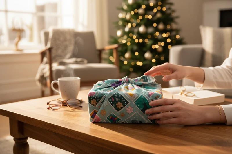 Furoshiki Timbres en coton – Emballage cadeau zéro déchet (4 tailles)