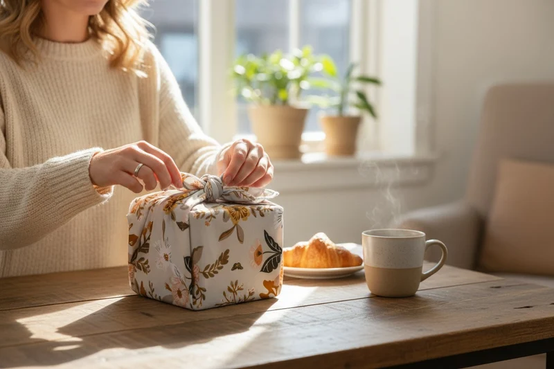 Furoshiki Romantique en coton – Emballage cadeau zéro déchet (4 tailles)