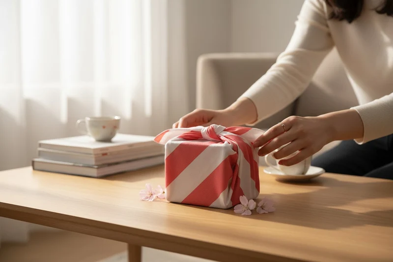 Furoshiki Rayures Roses en coton – Emballage cadeau zéro déchet (4 tailles)