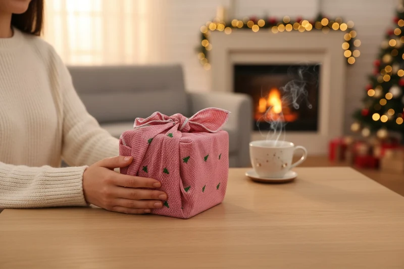 Furoshiki Petits Sapins en coton – Emballage cadeau zéro déchet (4 tailles)