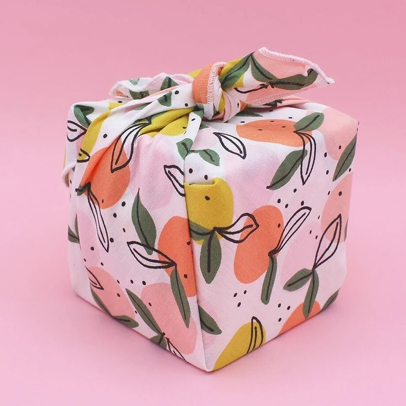 Furoshiki Mandarines en coton – Emballage cadeau zéro déchet (4 tailles)