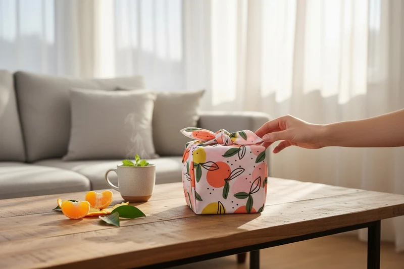 Furoshiki Mandarines en coton – Emballage cadeau zéro déchet (4 tailles)