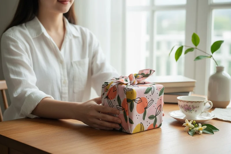 Furoshiki Mandarines en coton – Emballage cadeau zéro déchet (4 tailles)