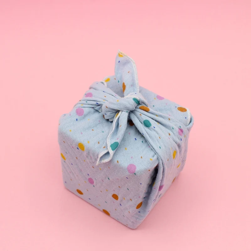 Furoshiki double gaze à pois – Emballage cadeau zéro déchet en coton (4 tailles)
