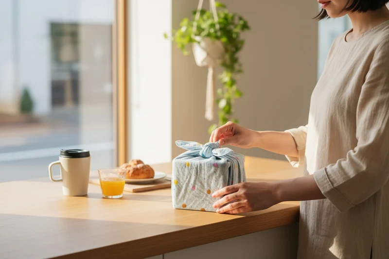 Furoshiki double gaze à pois – Emballage cadeau zéro déchet en coton (4 tailles)
