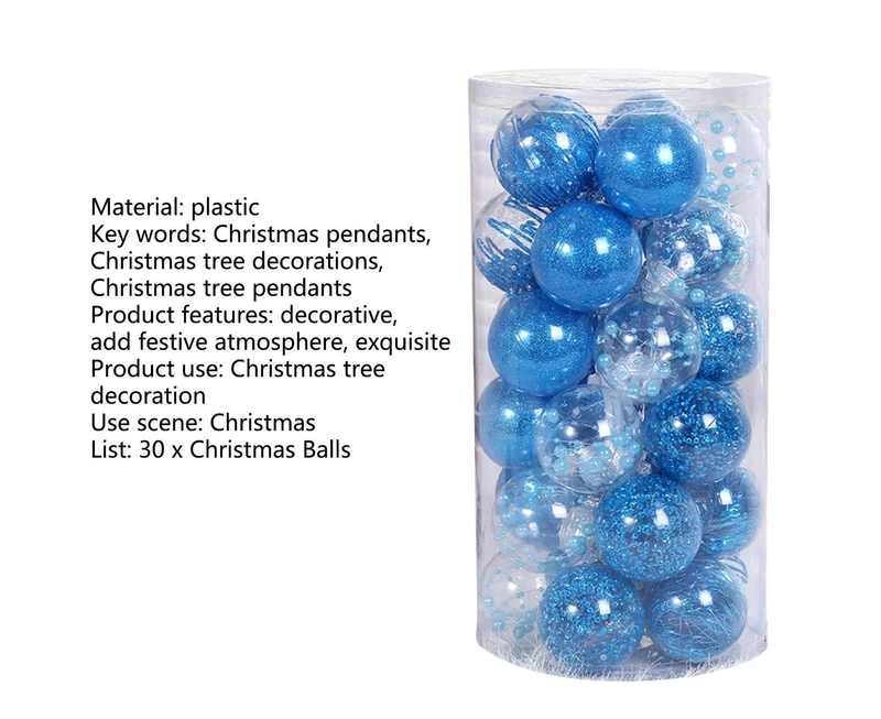 30pc Decorative DIY Tree Hanging Balls-Lake Blue 6cm
