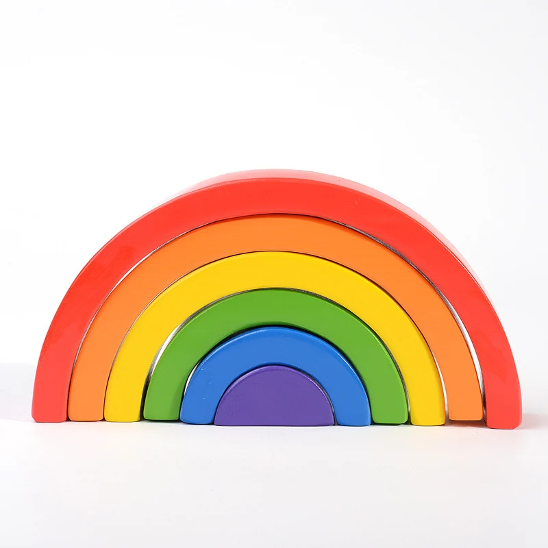 6 pieces of bright rainbow block wooden educational waldorf toys