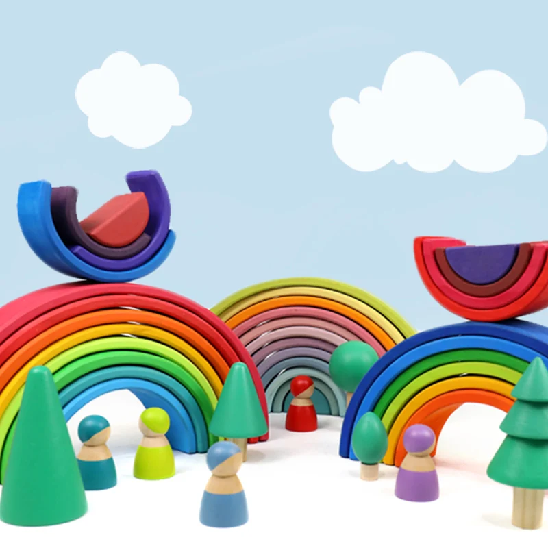Big Rainbow block Wooden educational waldorf toys for kids