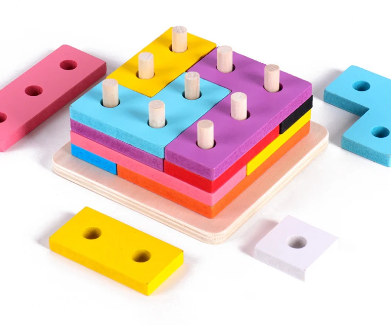 Tetris blocks early education enlightenment set of pillars toy wooden puzzle geometric shape pairing