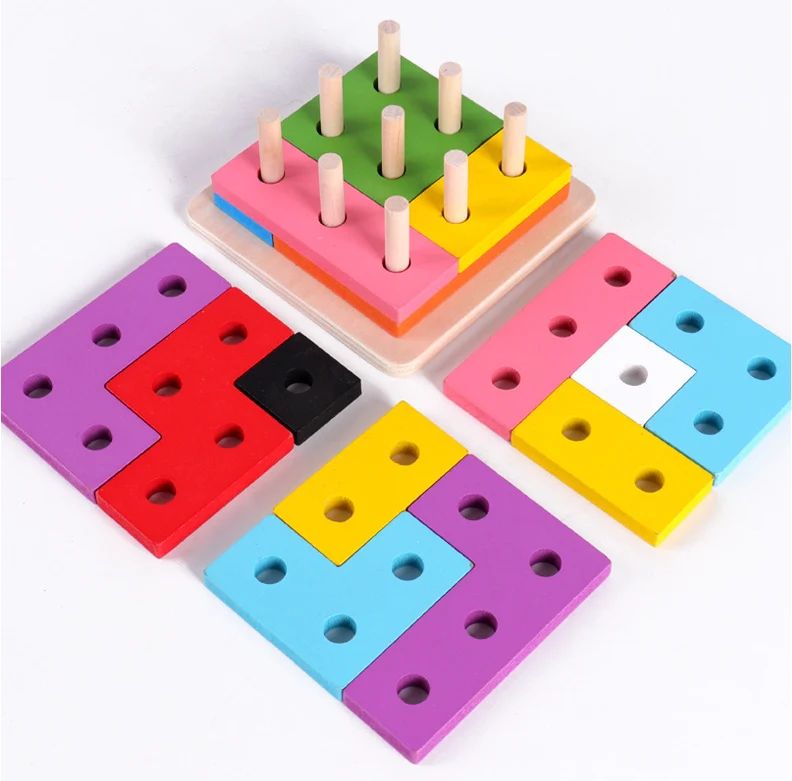 Tetris blocks early education enlightenment set of pillars toy wooden puzzle geometric shape pairing