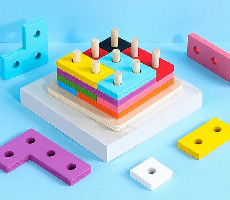 Tetris blocks early education enlightenment set of pillars toy wooden puzzle geometric shape pairing