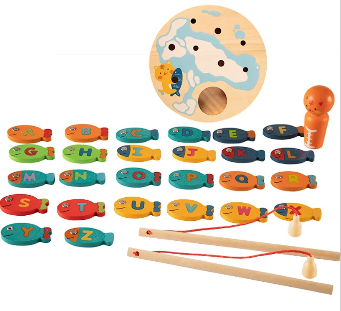 XQ296 Cat fish magnetic toy boys and girls fish fishing play house wooden toy factory direct sales