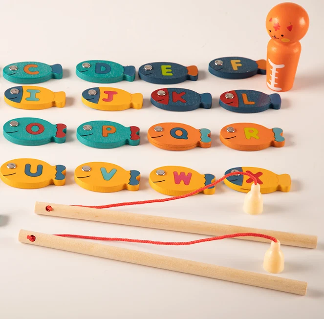XQ296 Cat fish magnetic toy boys and girls fish fishing play house wooden toy factory direct sales