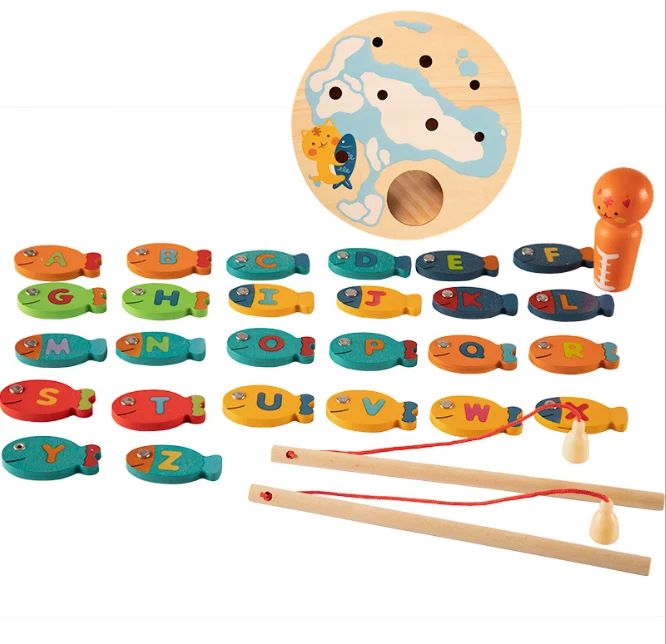 XQ296 Cat fish magnetic toy boys and girls fish fishing play house wooden toy factory direct sales