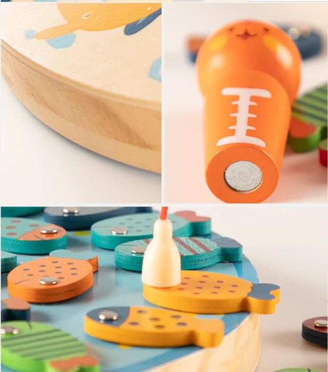 XQ296 Cat fish magnetic toy boys and girls fish fishing play house wooden toy factory direct sales