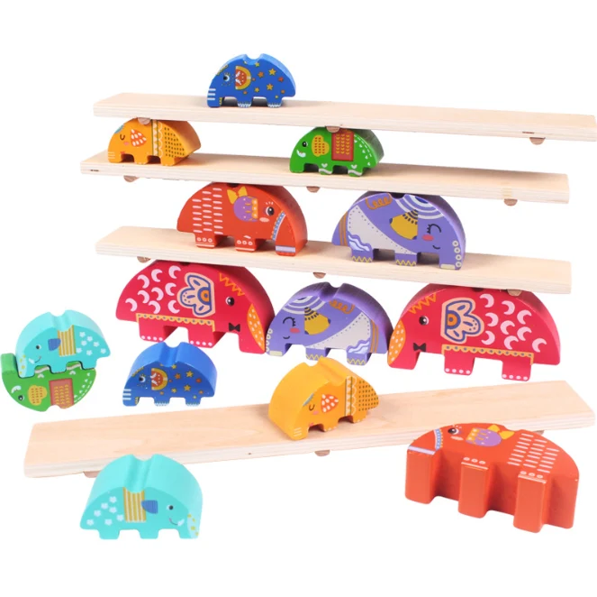 XQ51 Elephant balance beam building blocks parent-child game children's Jenga stacks of high building blocks seesaw toy