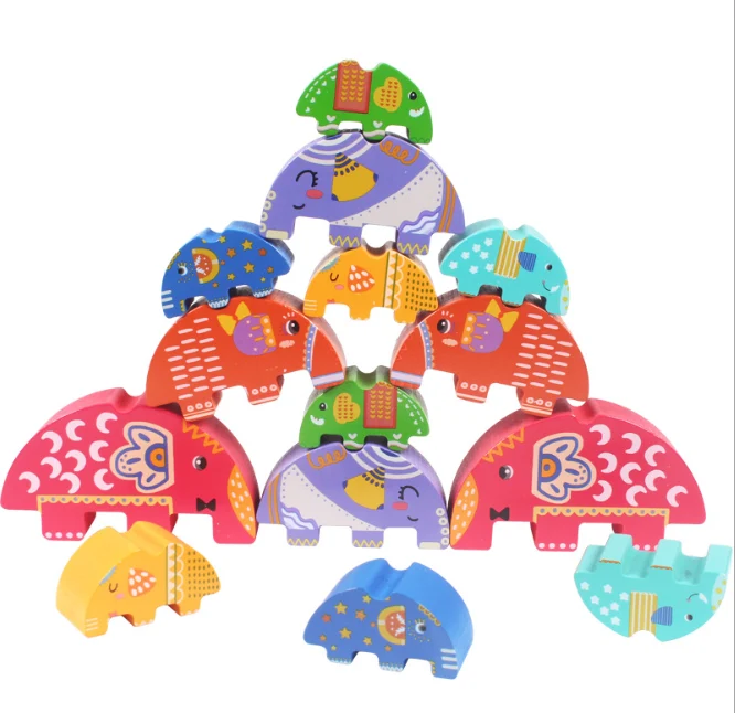 XQ51 Elephant balance beam building blocks parent-child game children's Jenga stacks of high building blocks seesaw toy