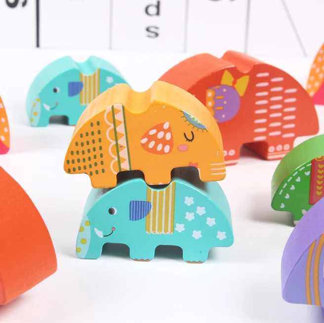 XQ51 Elephant balance beam building blocks parent-child game children's Jenga stacks of high building blocks seesaw toy