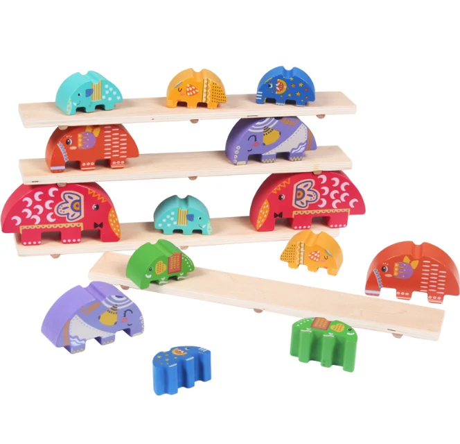 XQ51 Elephant balance beam building blocks parent-child game children's Jenga stacks of high building blocks seesaw toy