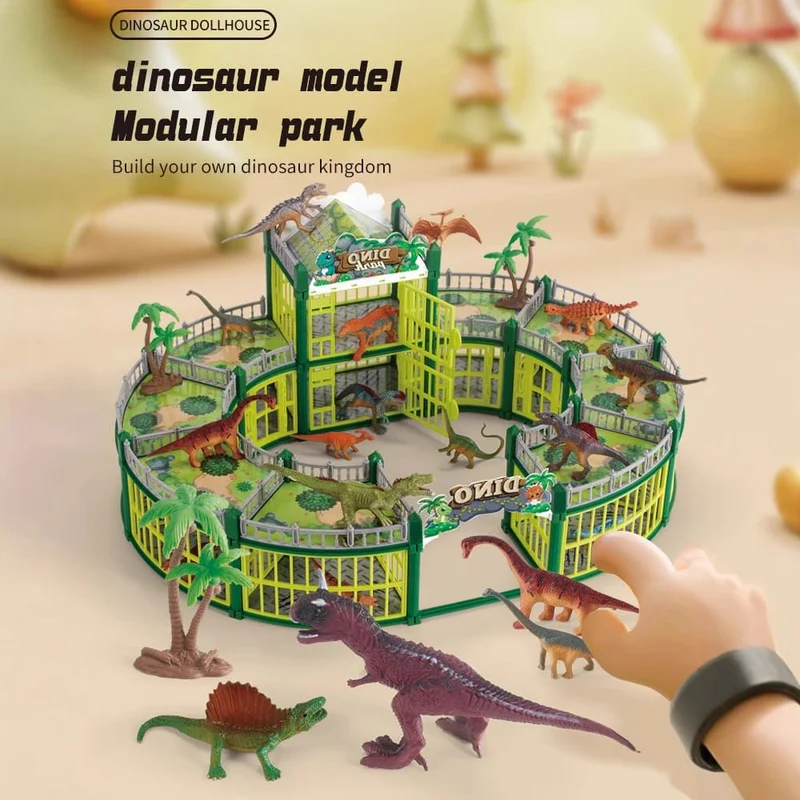 137pc Brown DIY Jurassic Theme Park Building Set for Kids