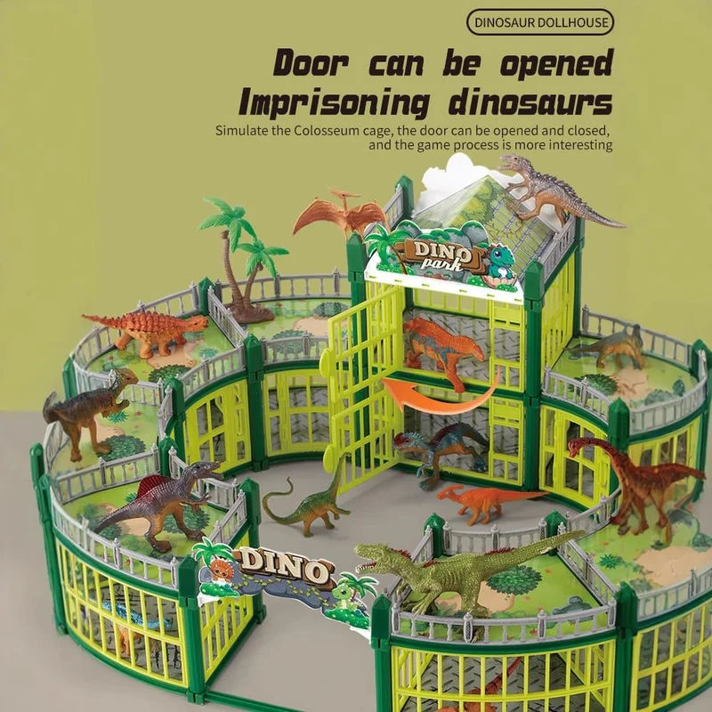 215pc Brown DIY Jurassic Theme Park Building Set for Kids