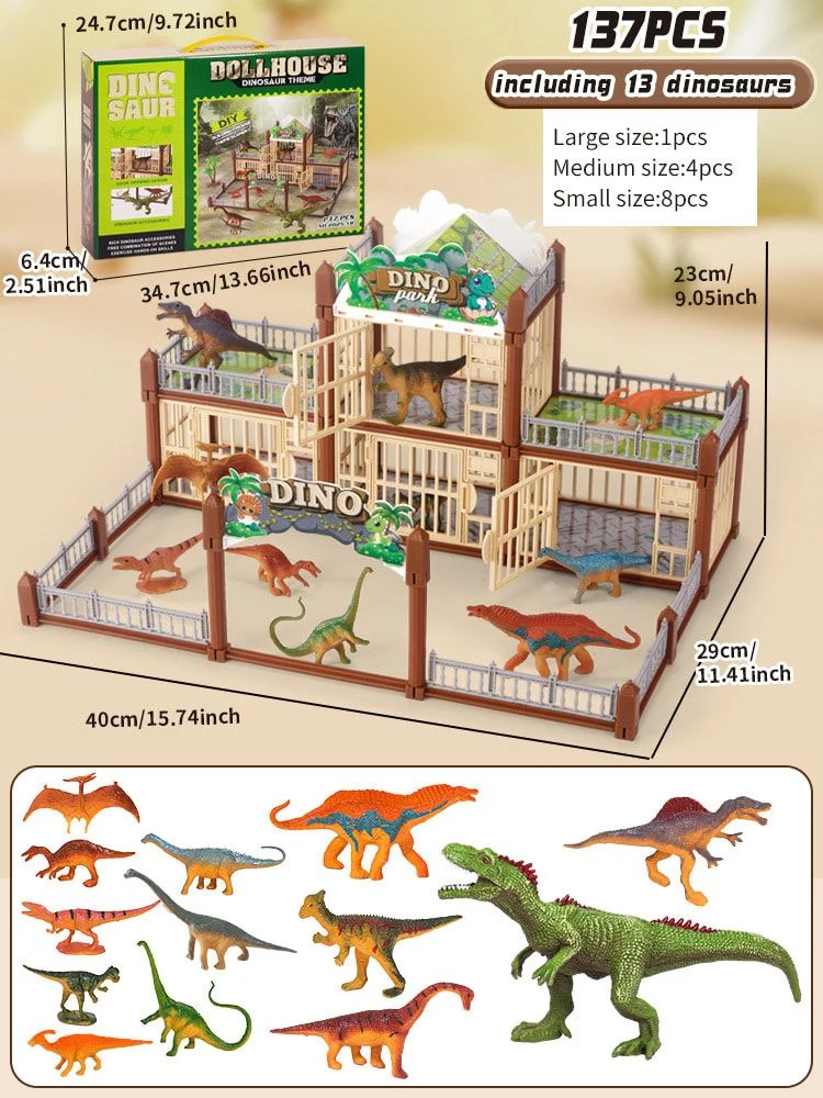 215pc Brown DIY Jurassic Theme Park Building Set for Kids