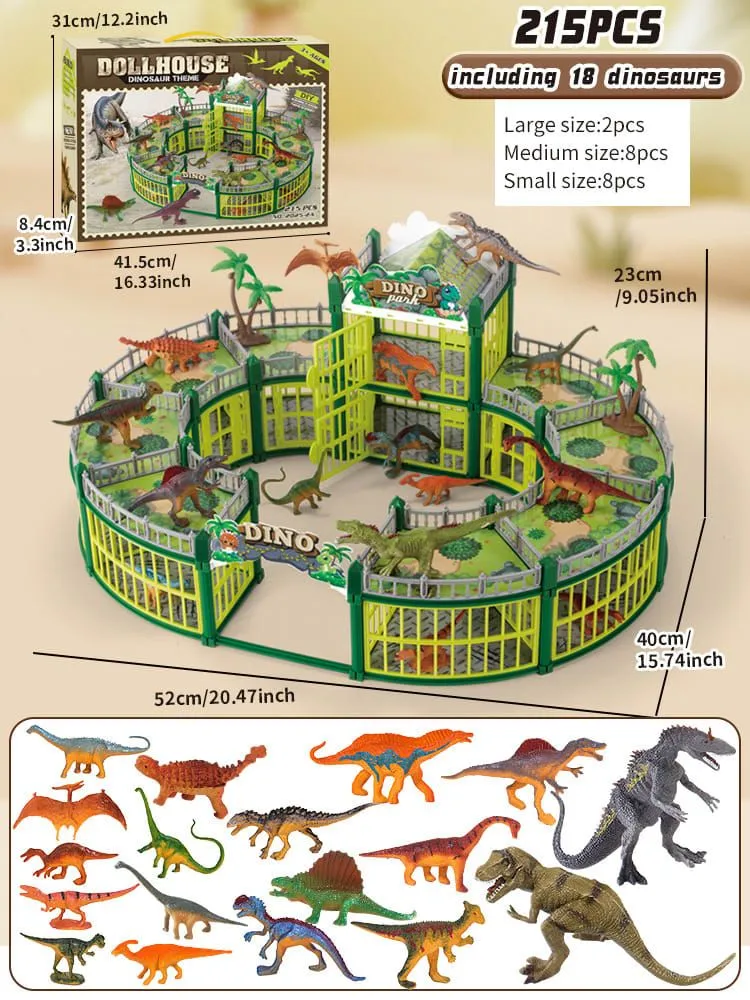 215pc Brown DIY Jurassic Theme Park Building Set for Kids