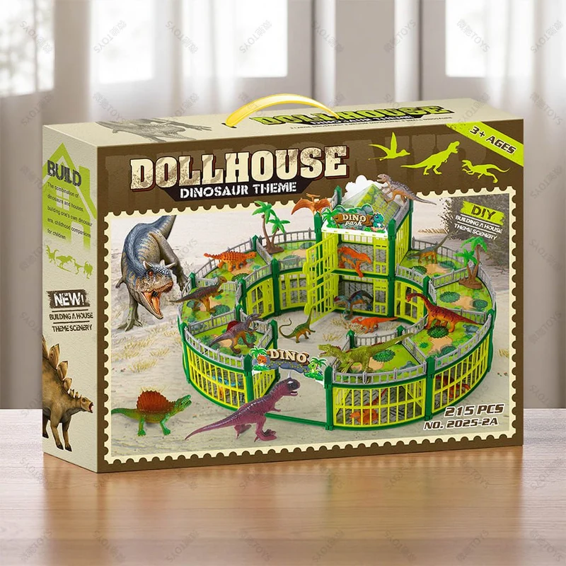 215pc Green DIY Jurassic Theme Park Building Set for Kids