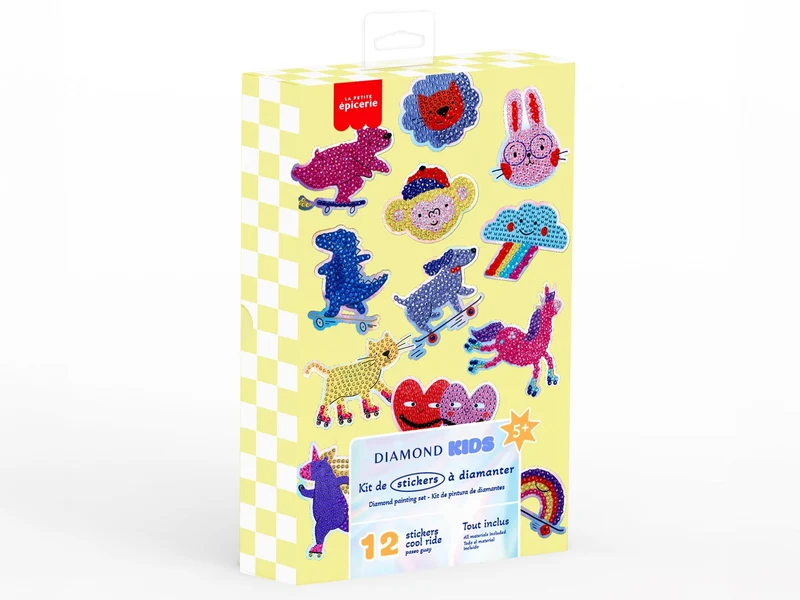 Kit Diamond Painting Kids Stickers Cool Ride – 12 Autocollants à Strass pour Enfants dès 5 ans