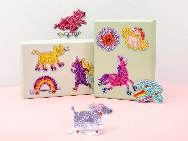 Kit Diamond Painting Kids Stickers Cool Ride – 12 Autocollants à Strass pour Enfants dès 5 ans