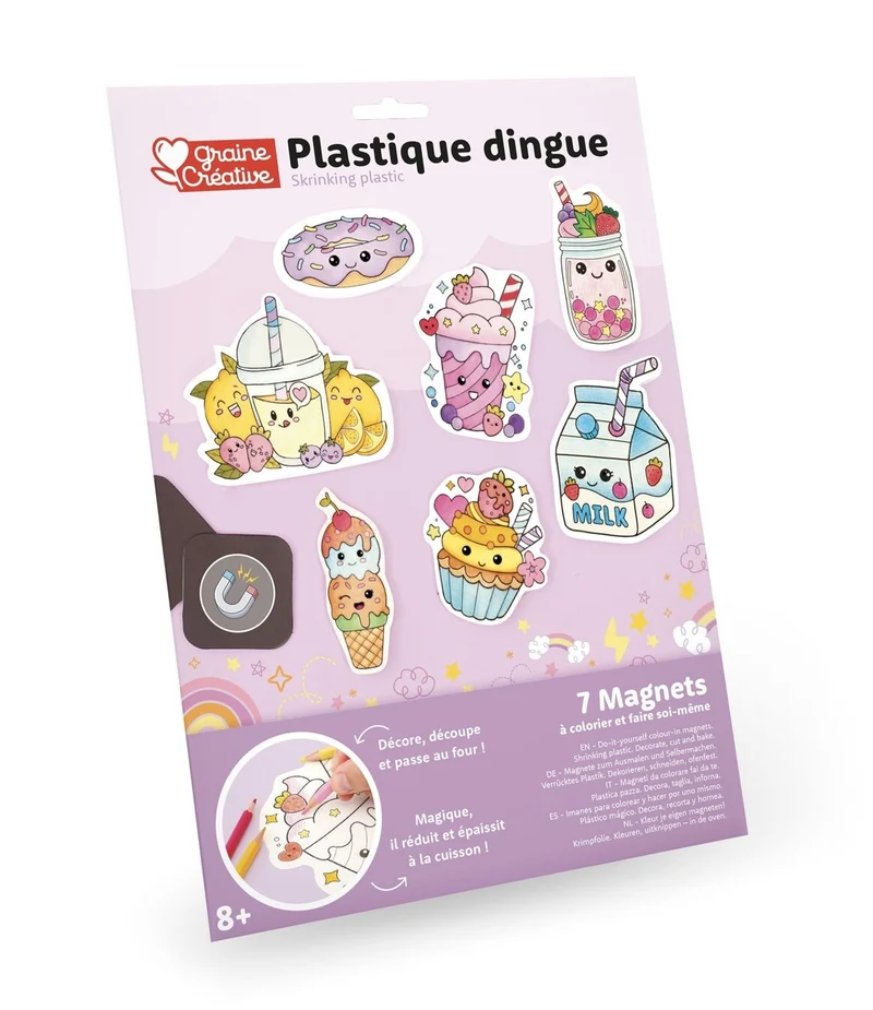 Kit Plastique Dingue Magnets Kawaï – 7 Aimants DIY à Colorier