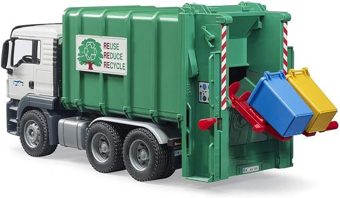 Bruder Rear Loading Garbage Recycling Truck/Camion de recyclage des déchets à chargement arrière - 3763