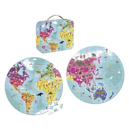 Janod Puzzle Double Sided World / Janod Casse-Tête Le Monde Double Face