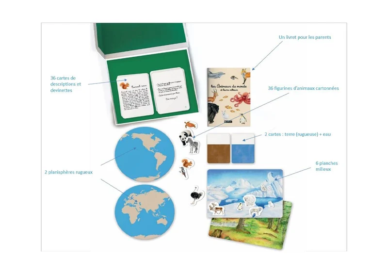 Coffret Montessori : les animaux du monde et leurs milieux -Nathan