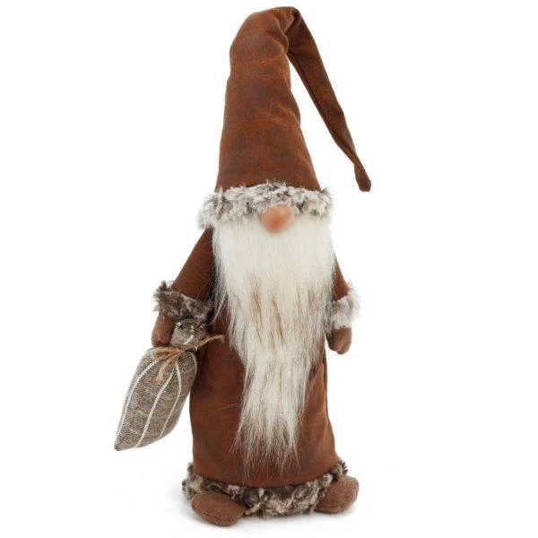 Santa Gnome Plush Figurine with Bag (Brown) / Figurine en peluche de gnome du Père Noël avec sac (marron)